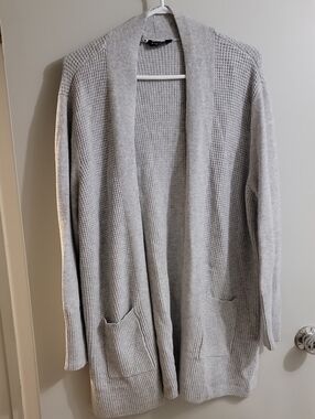 ⭐️ Denver Hayes Light Gray Waffle-Knit Open Cardigan